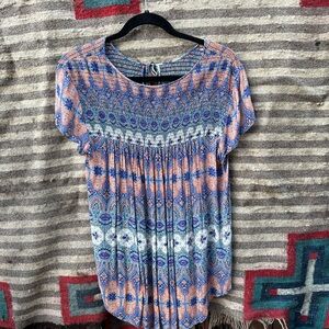 Lucky Brand Casual Cotton Blouse, Blue, Red, White and Black. Loose fit.